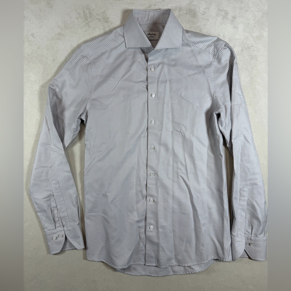 Stenstroms 15.5 35 Elegant Gray Striped Spread Small Check Collar Dress Shirt